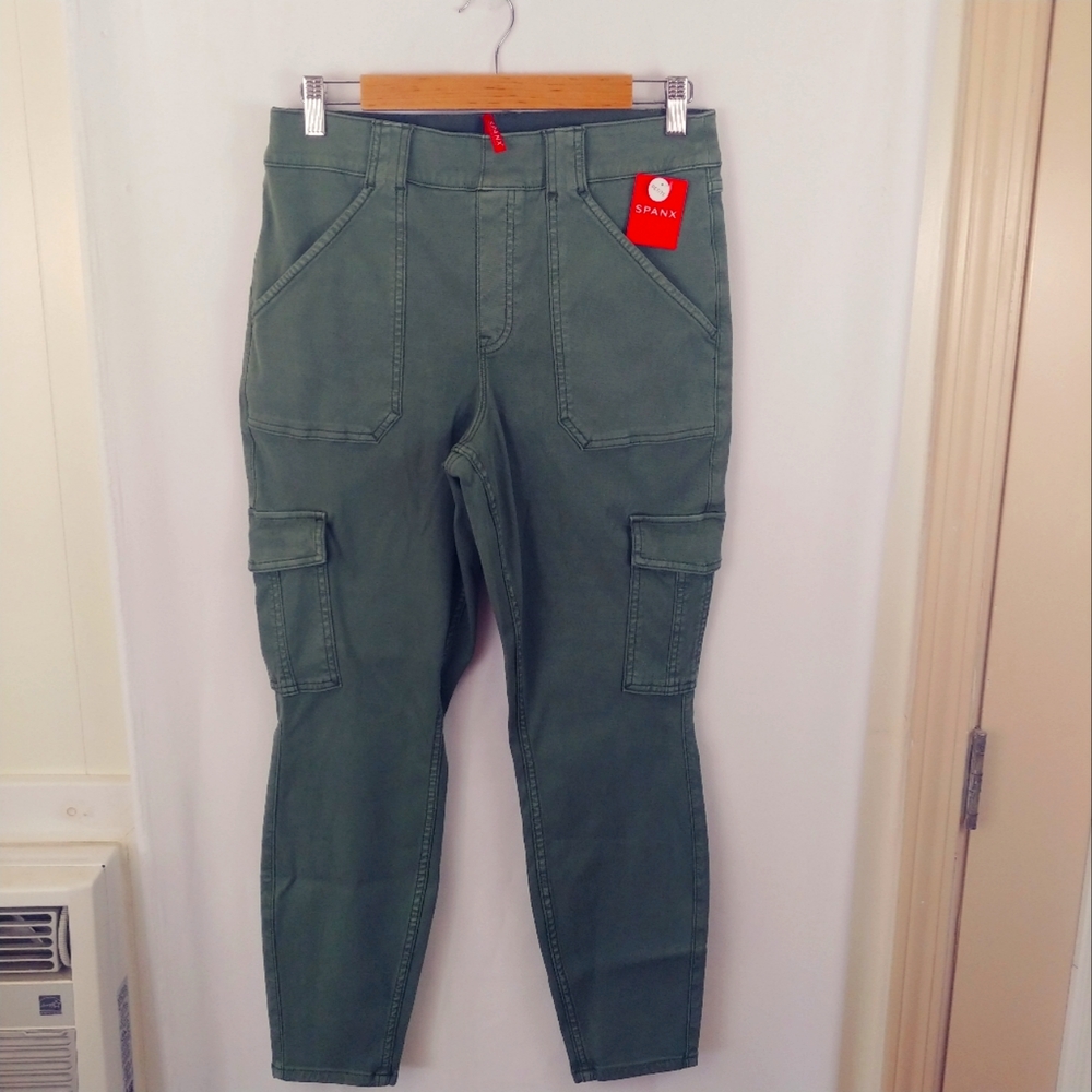 Nwt SPANX stretch twill ankle cargo pant green XL